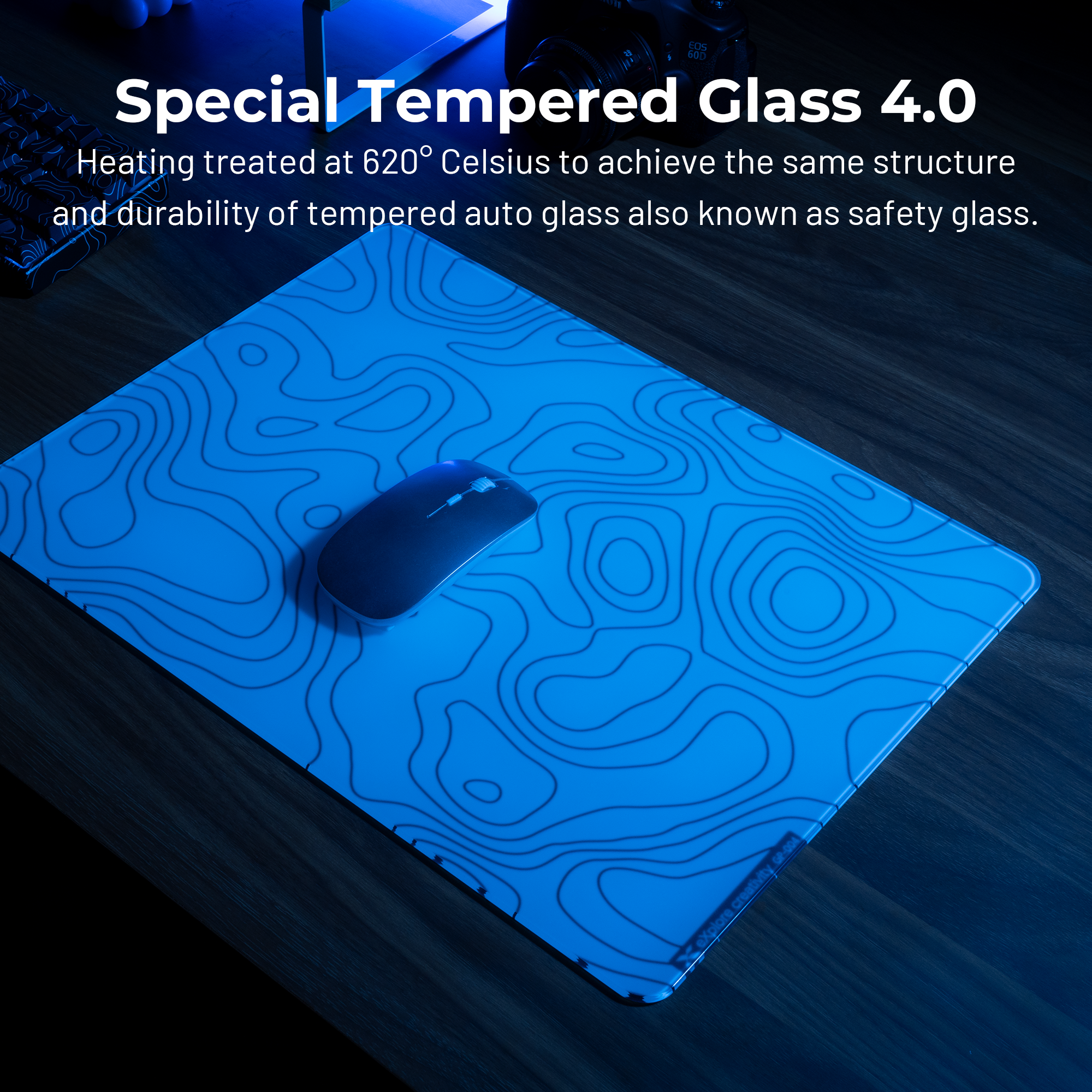 XVX Space Pad Glass Gaming Mouse Pad with Anti-Slip Rubber Base